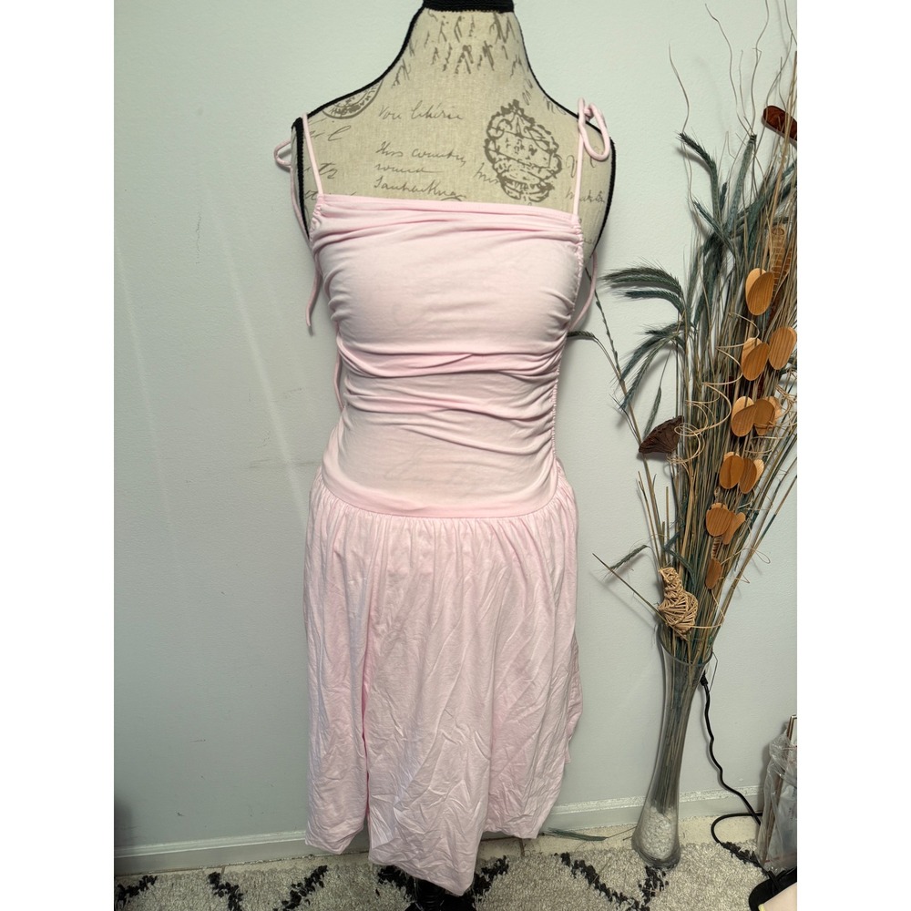 FP Beach Pink Ruched Gathered Spaghetti Strap Mini Dress Womens M